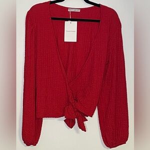 Big‎ Dart Women’s Red Long Sleeve Knotted Blouse